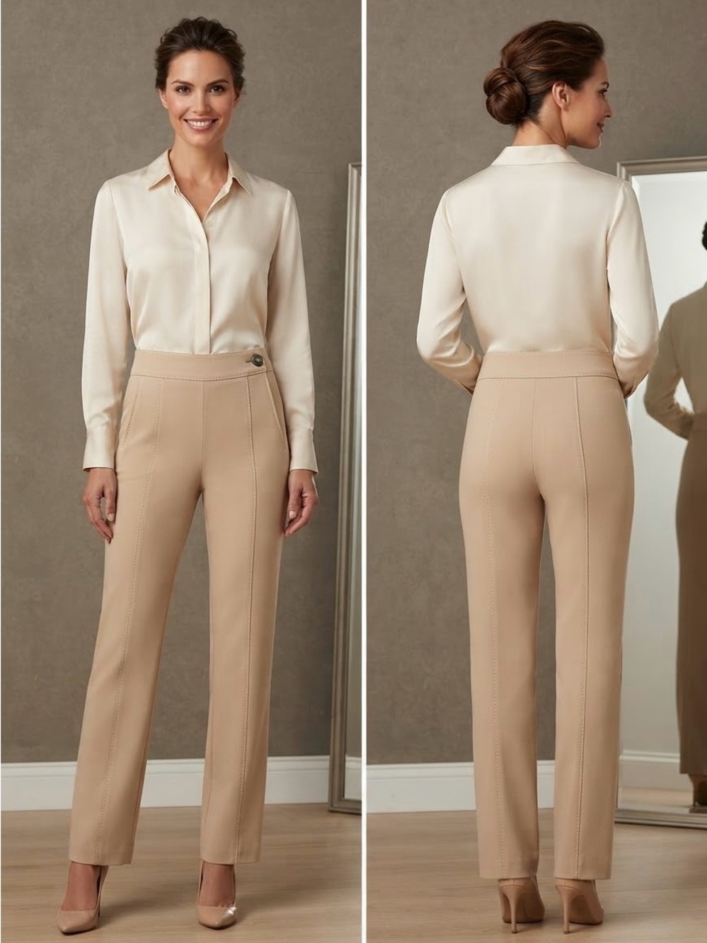 Louis Vuitton Beige Straight-Leg High-Rise Pants